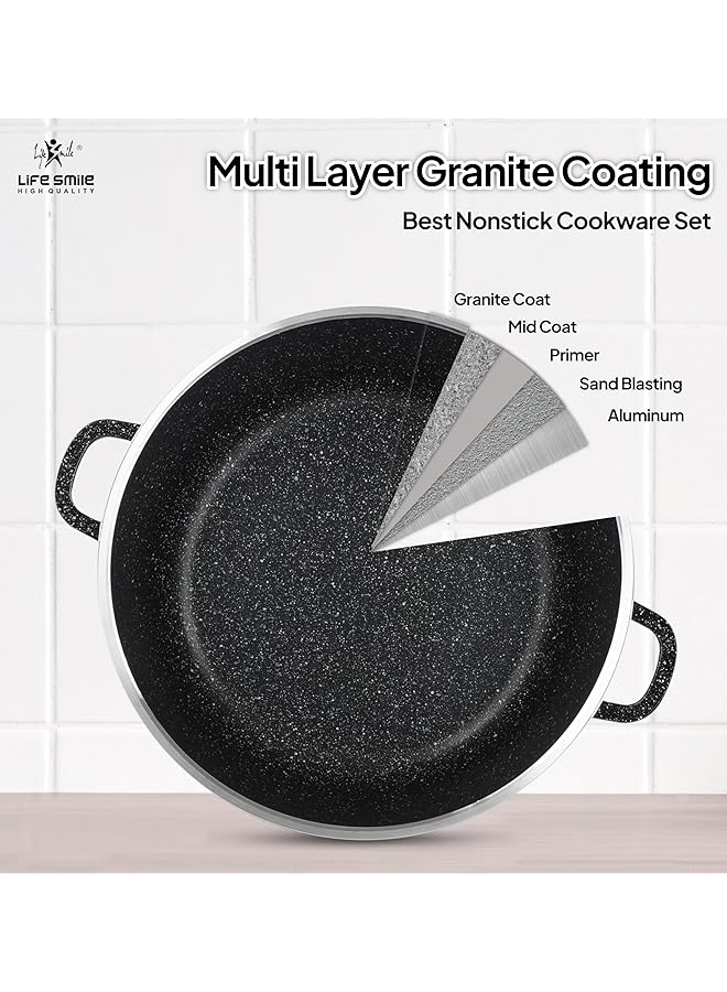 لايف سمايل قدر طهي بغطاء | قدر حساء من الألومنيوم المصبوب بغطاء زجاجي | خالٍ تمامًا من حمض بيرفلورو الأوكتانويك (PFOA)، بمقبض ثابت | مطلي بطبقة جرانيت متعددة الطبقات غير لاصقة | آمن للاستخدام في الفرن (أسود، 4.1 لتر) - Image 2