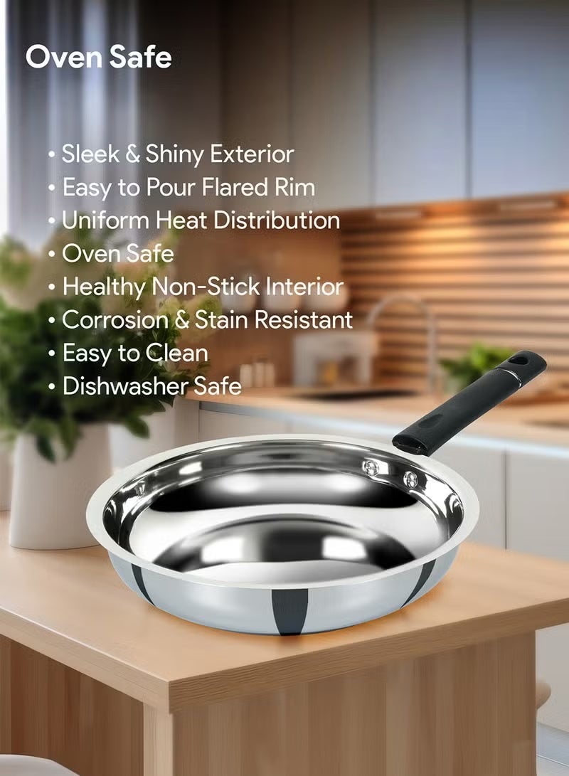 عربست مجموعة أواني طهي من الفولاذ المقاوم للصدأ مكونة من 5 قطع، درجة 304، آمنة للاستخدام في الفرن، آمنة للاستخدام في غسالة الأطباق، تتضمن مقلاة 24 سم، مقلاة كاداي 22 سم مع غطاء، مقلاة حليب 18 سم مع غطاء من الفولاذ المقاوم للصدأ، مجموعة طهي، وعاء طبخ، مجموعة أواني طهي المطبخ - Image 3