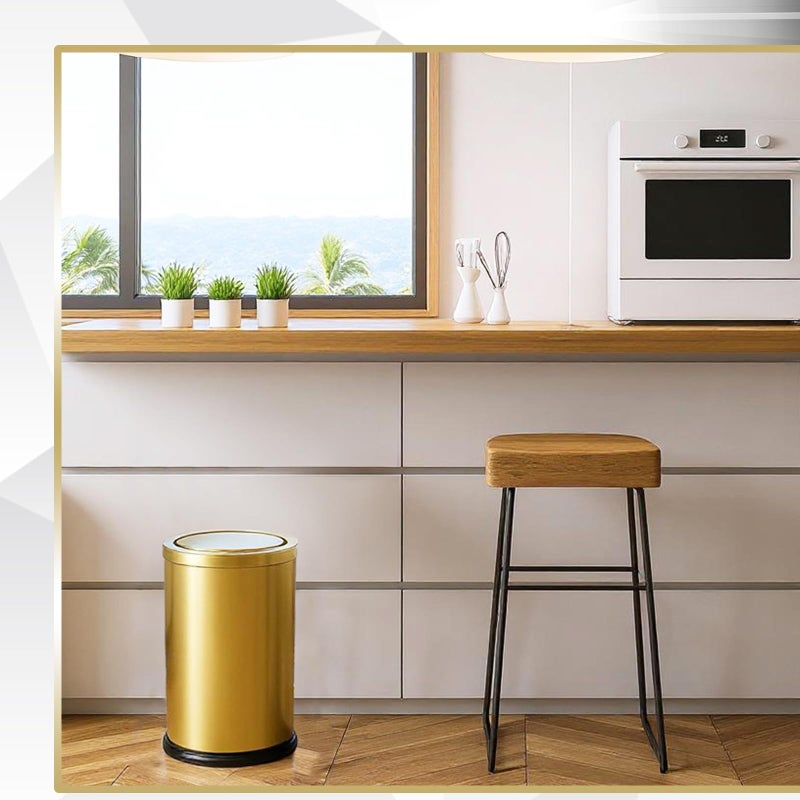 Maxdot 2 Pcs 2.4 Gallon/9 L Gold Bathroom Trash Can with Flip Lid and Toilet Brush Set, Small Luxury Stainless Steel Garbage Trash Can Wastebasket Bin for Home Office Hotel Bathroom Bedroom Kitchen - Image 5