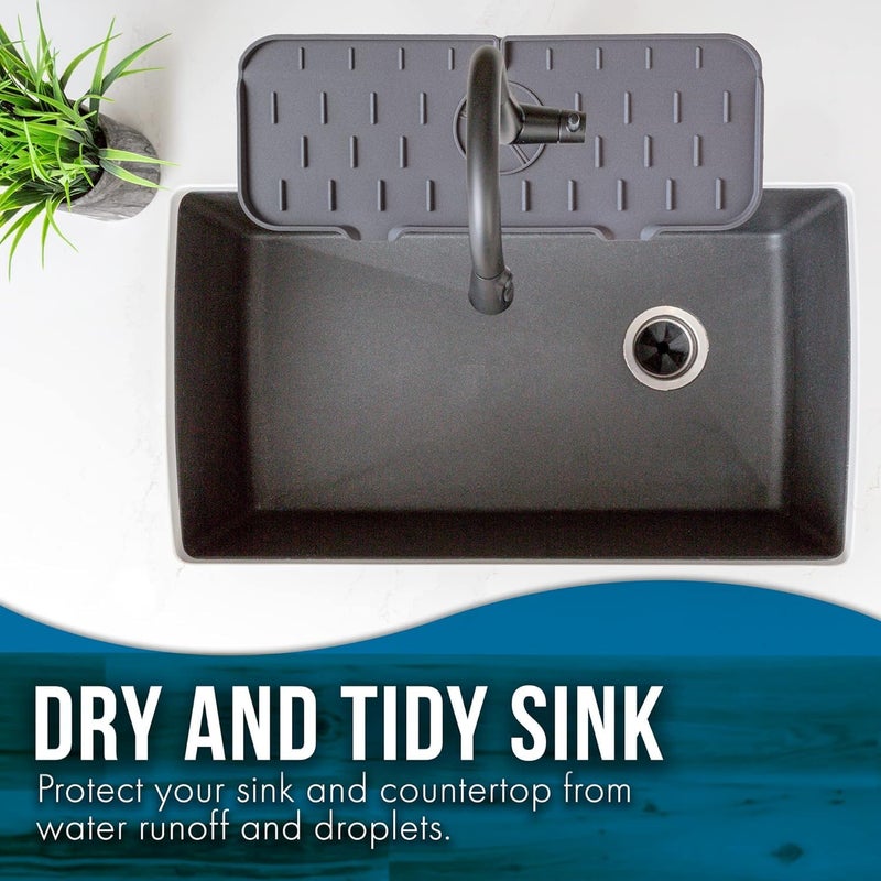 Silicone Kitchen Faucet Pad Non - Absorbent Easy Clean Washable Kitchen Sink Splash Guard Design Water Droplets Long Sink Pad - Image 2