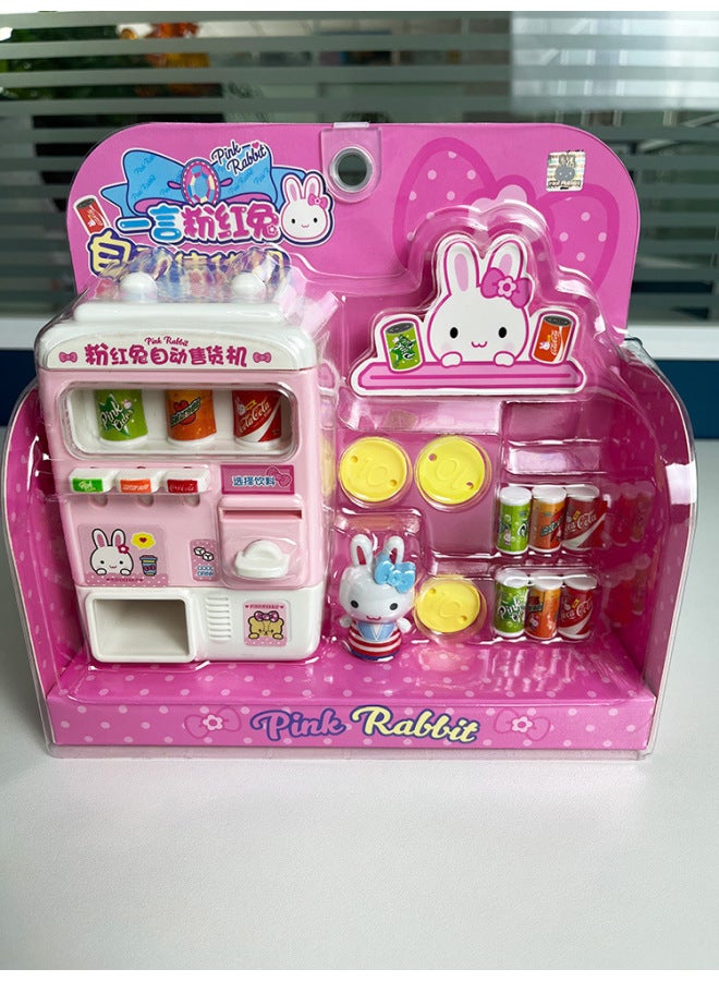 One Word Pink Rabbit Children's Cosmetic Box Simulation Dressing Table Portable Storage Bag Work Girl Play Home Toys-Color:17051 Pink Rabbit Mini Vending Machine - Image 1