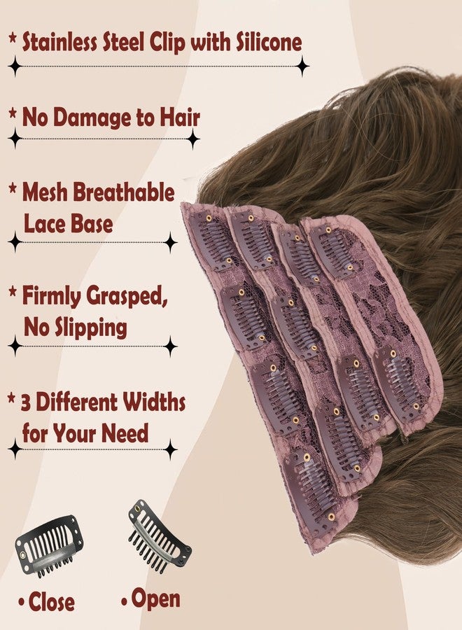 فيشبن وصلات شعر بمشابك من فيشفين للنساء - 4 قطع من وصلات الشعر الصناعية الطويلة والمموجة والناعمة ذات النسيج المزدوج السميك، بطول 20 بوصة، لون بني كستنائي - Image 3