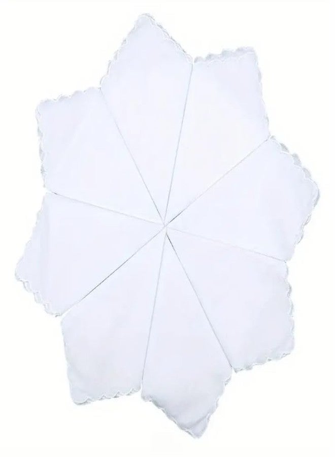 (3 pac) Bulk Pack Handkerchiefs Cotton Scalloped Hankies Pocket Square Towel White 11 Inches - Image 1