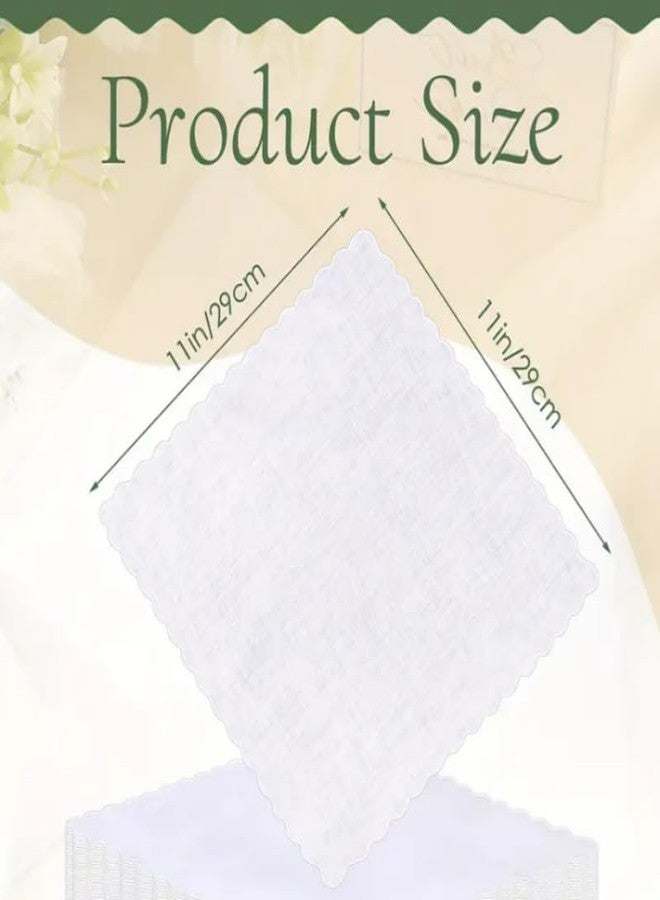 (3 pac) Bulk Pack Handkerchiefs Cotton Scalloped Hankies Pocket Square Towel White 11 Inches - Image 2
