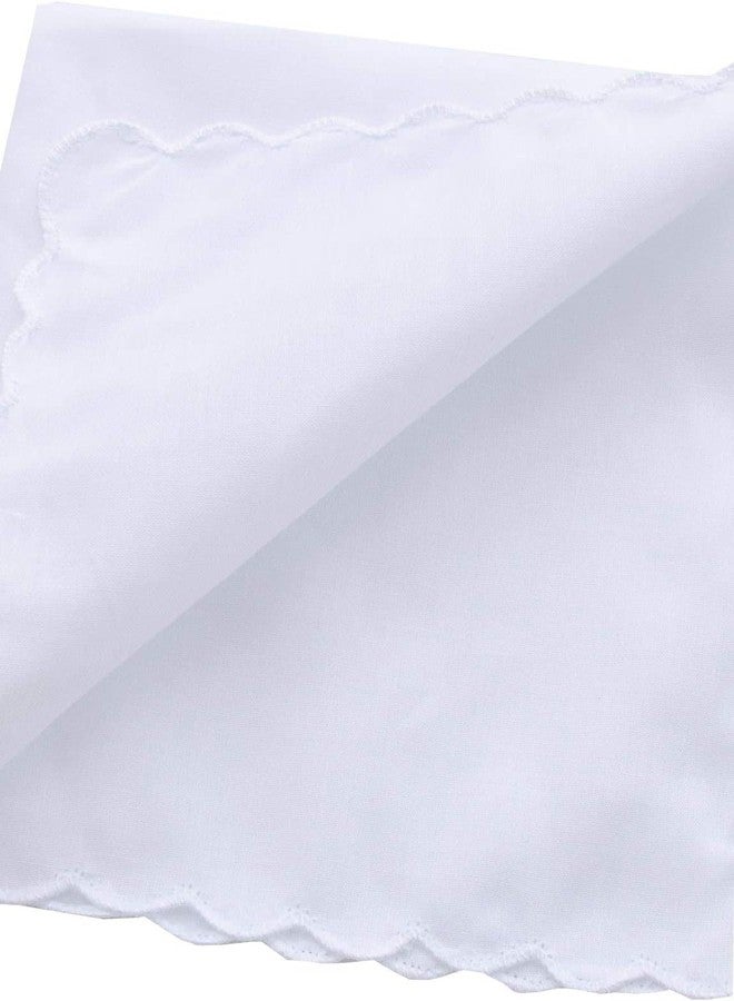 (3 pac) Bulk Pack Handkerchiefs Cotton Scalloped Hankies Pocket Square Towel White 11 Inches - Image 4