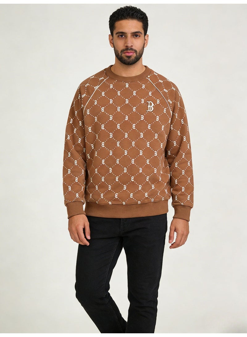 MLB Unisex Tan Logo-Monogram Crewneck Sweatshirt - Image 1