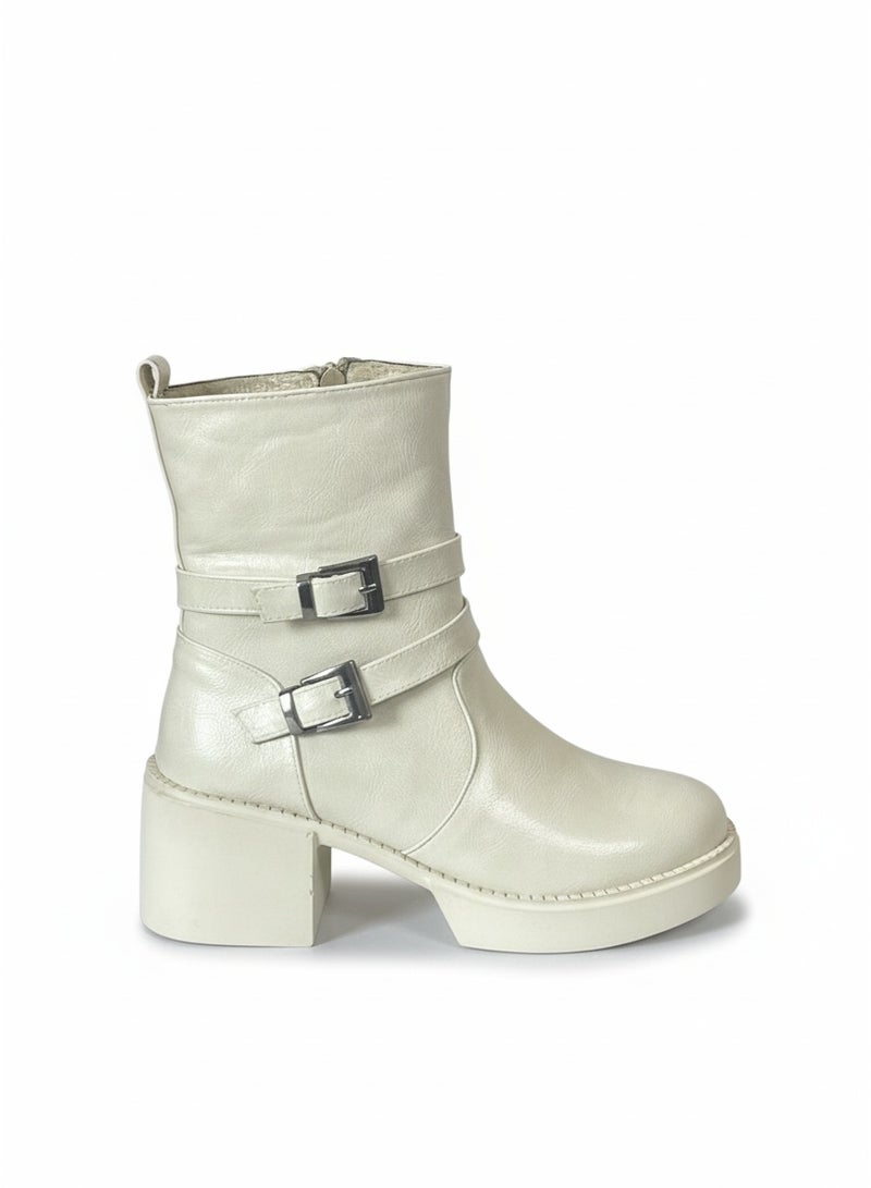 لايف ستيلاش  حذاء كاحل من الجلد أنيق E-102 - بيج - Image 2