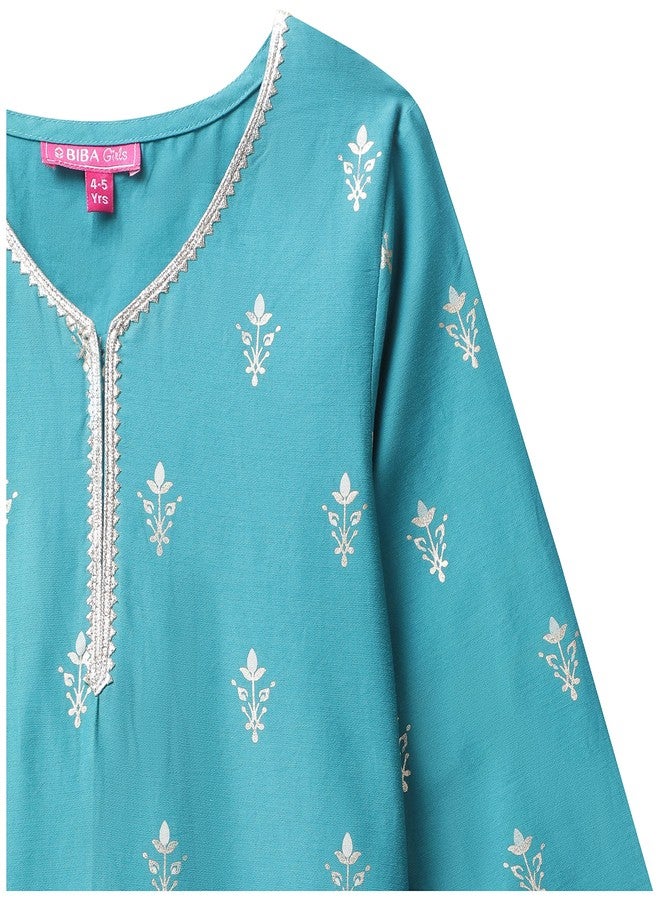 BIBA GIRL PRINTED STRAIGHT KID(KW4188_TEAL_9) - Image 2