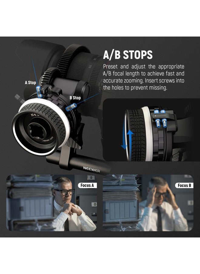 Neewer Mini Follow Focus with A/B Stops, Lens Gear Ring, 15mm Rod & Rod Clamp for Cinema Camera, DSLR/Mirrorless Camera, Compatible with Lens Diameter Up to 114mm, PG003 (Black) - Image 3