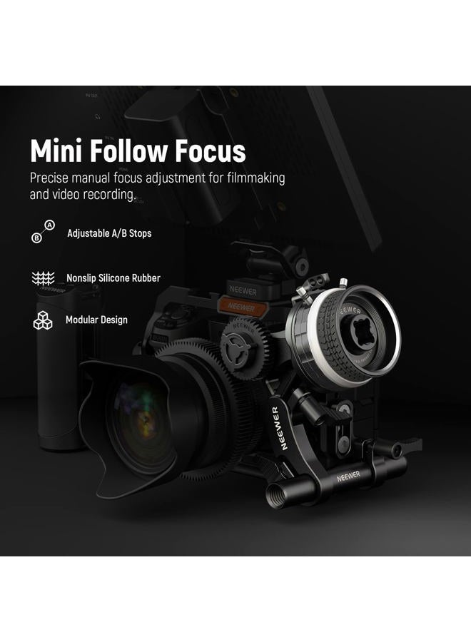 Neewer Mini Follow Focus with A/B Stops, Lens Gear Ring, 15mm Rod & Rod Clamp for Cinema Camera, DSLR/Mirrorless Camera, Compatible with Lens Diameter Up to 114mm, PG003 (Black) - Image 2