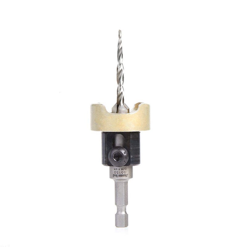 Amana Tool 82 Degree Countersink with Tapered Drill Bit and Adjustable Depth Stop, 55153, 3/8 D x 5/32 Drill D x 1/4 Inch Quick Release Hex Shank