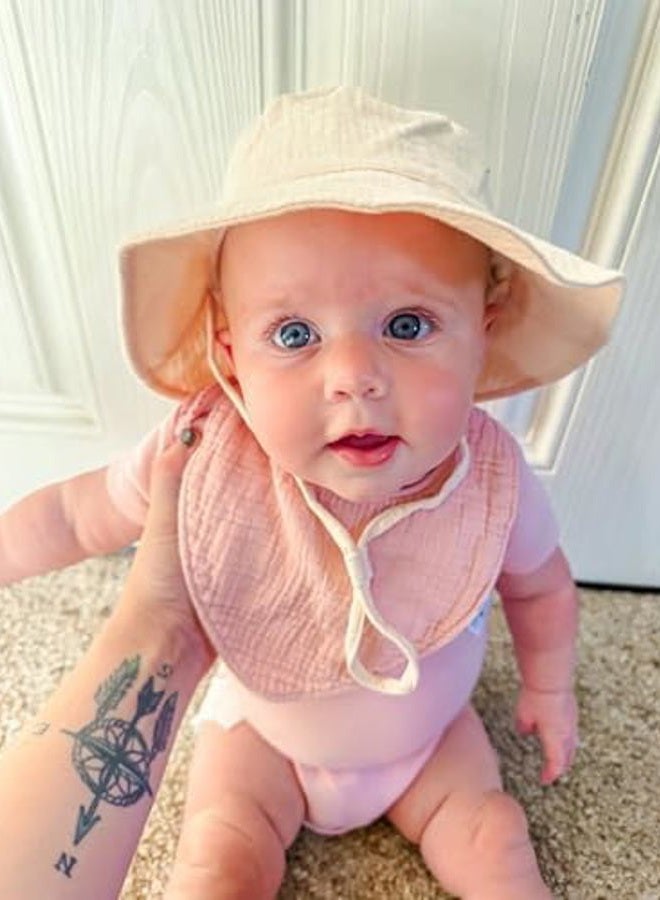 HONGTEYA 2 Pack Muslin Baby Sun Hat UPF 50+ Sun Protection Baby Bucket Hat with Wide Brim Beach Hats for Boys Girls, Pink + Strawberry, 0-6 Months - Image 3