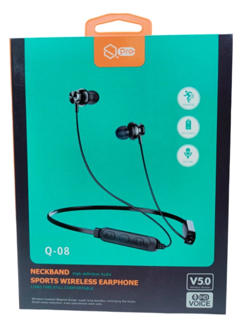 Qpro Wireless Bluetooth Headphones Earphone Bluetooth Wireless Neckband Flexible in-Ear Headphones Headset with Mic, Extra Deep Bass Hands-Free Call/Music, Sports Earbuds, Sweat Proof (Black) - Image 1