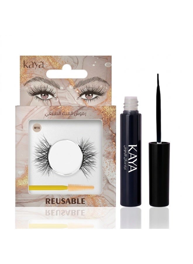 kaya Black Eyelash Glue with Natural Mink Three Dimensional Lashes Style No. 16 Set - Image 1