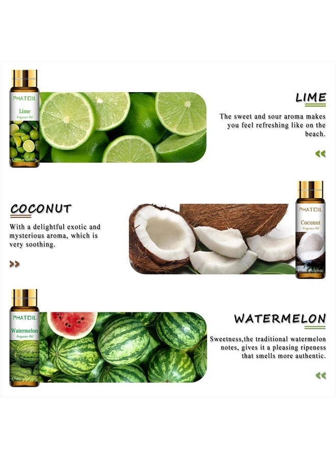 PHATOIL مجموعة هدايا زيوت عطرية فواكه 9 قطع، 10 مل/0.33 أونصة سائلة زيوت عطرية للصابون، صنع الشموع، قنابل الاستحمام، زيوت معطرة بالفواكه للناشرات في المنزل - Image 5