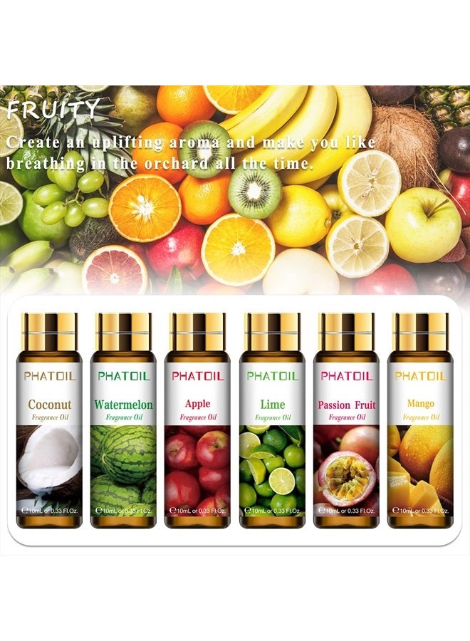 PHATOIL مجموعة هدايا زيوت عطرية فواكه 9 قطع، 10 مل/0.33 أونصة سائلة زيوت عطرية للصابون، صنع الشموع، قنابل الاستحمام، زيوت معطرة بالفواكه للناشرات في المنزل - Image 2