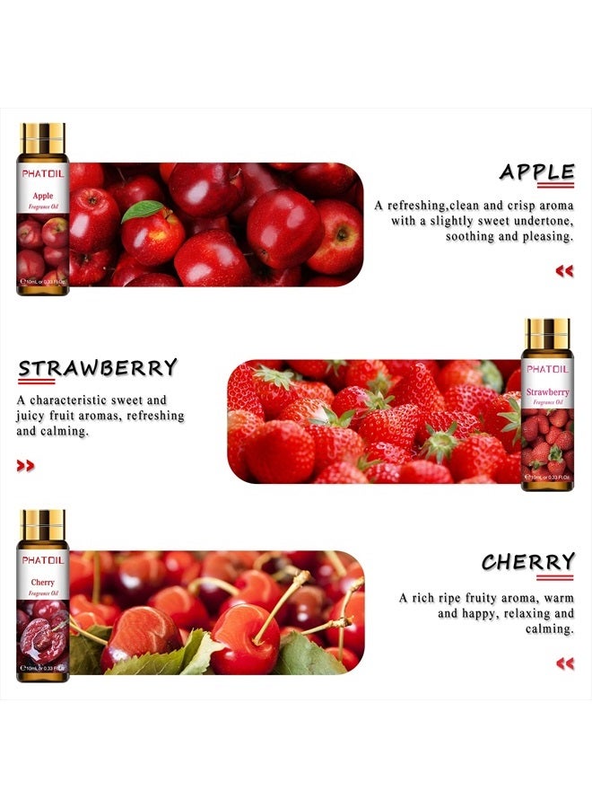 PHATOIL مجموعة هدايا زيوت عطرية فواكه 9 قطع، 10 مل/0.33 أونصة سائلة زيوت عطرية للصابون، صنع الشموع، قنابل الاستحمام، زيوت معطرة بالفواكه للناشرات في المنزل - Image 4