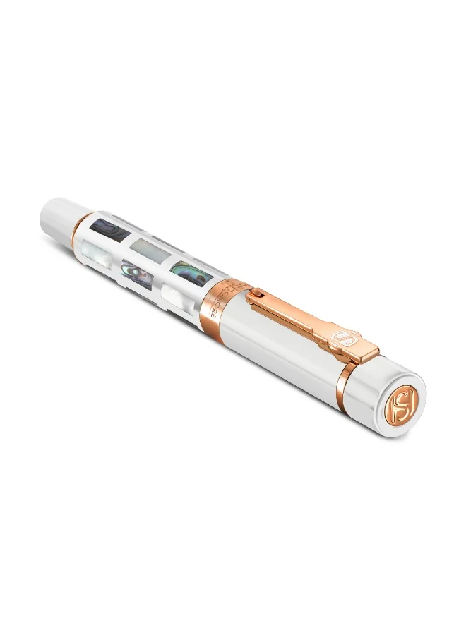 Saint Honore Paris Monceau White with Rose Gold Inlay &amp; MOP Pen for Men's