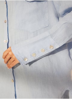trendyol Blue 100% Linen Oversize Shirt TWOSS24GO00125  - Image 5