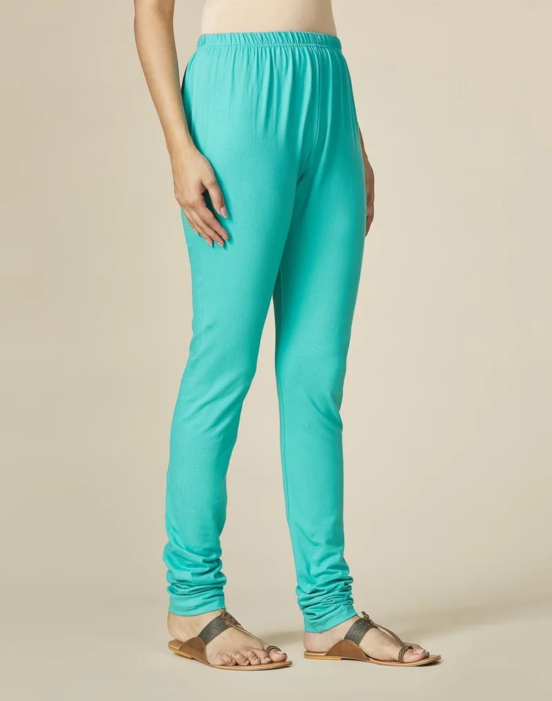 Fabindia Blue Cotton Knitted Churidar With Elasticated Waist