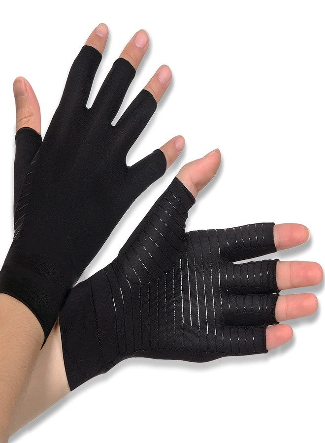 Donfri Copper Infused Compression Arthritis Gloves, Fingerless Carpal Tunnel Pain Relief Gloves For Man Women, Hand Support Wrist Brace for Rheumatoid, Tendonitis, Swelling, Crocheting, Typing (M) - Image 1