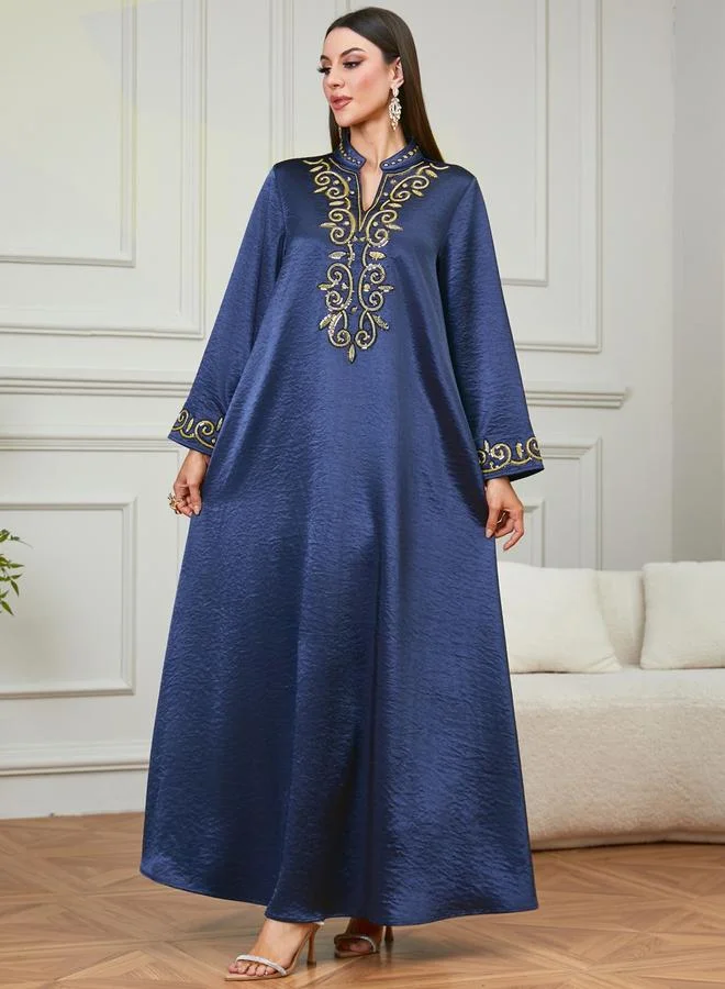 Take Two Navy Blue Embroidered Jalabiya