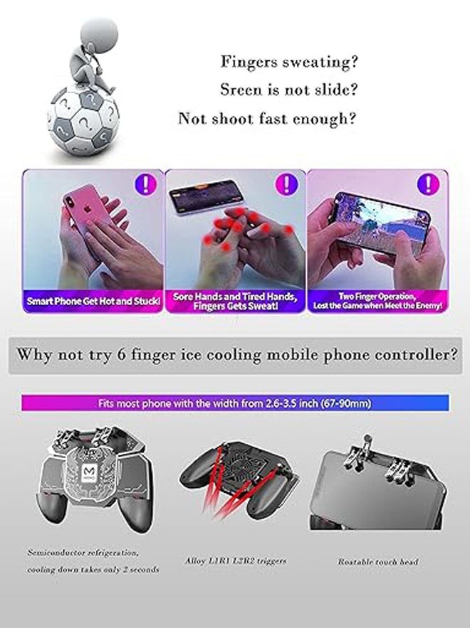 Generic PUBG Trigger with Fast Cooling Fan, 6 Finger Grip Gamepad, L1R1 Trigger Mobile Game Cooler for PUBG/Fortnite/Rules of Survival Game/COD  - Image 2