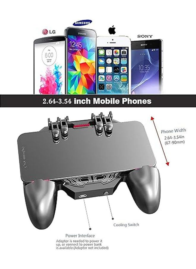 Generic - PUBG Trigger with Fast Cooling Fan, 6 Finger Grip Gamepad, L1R1 Trigger Mobile Game Cooler for PUBG/Fortnite/Rules of Survival Game/COD - Image 1