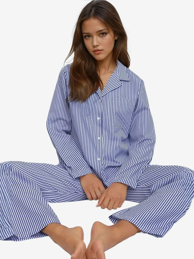 HICCUP Striped Cotton Pajama Set