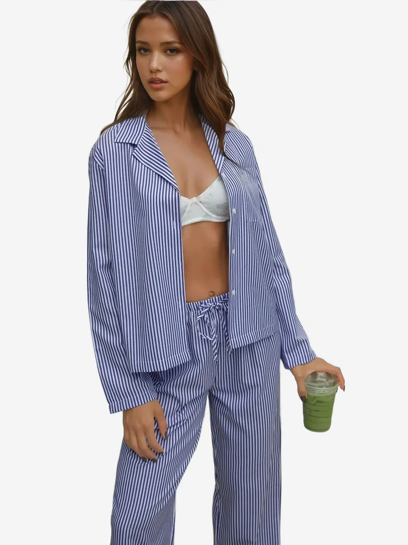 HICCUP Striped Cotton Pajama Set