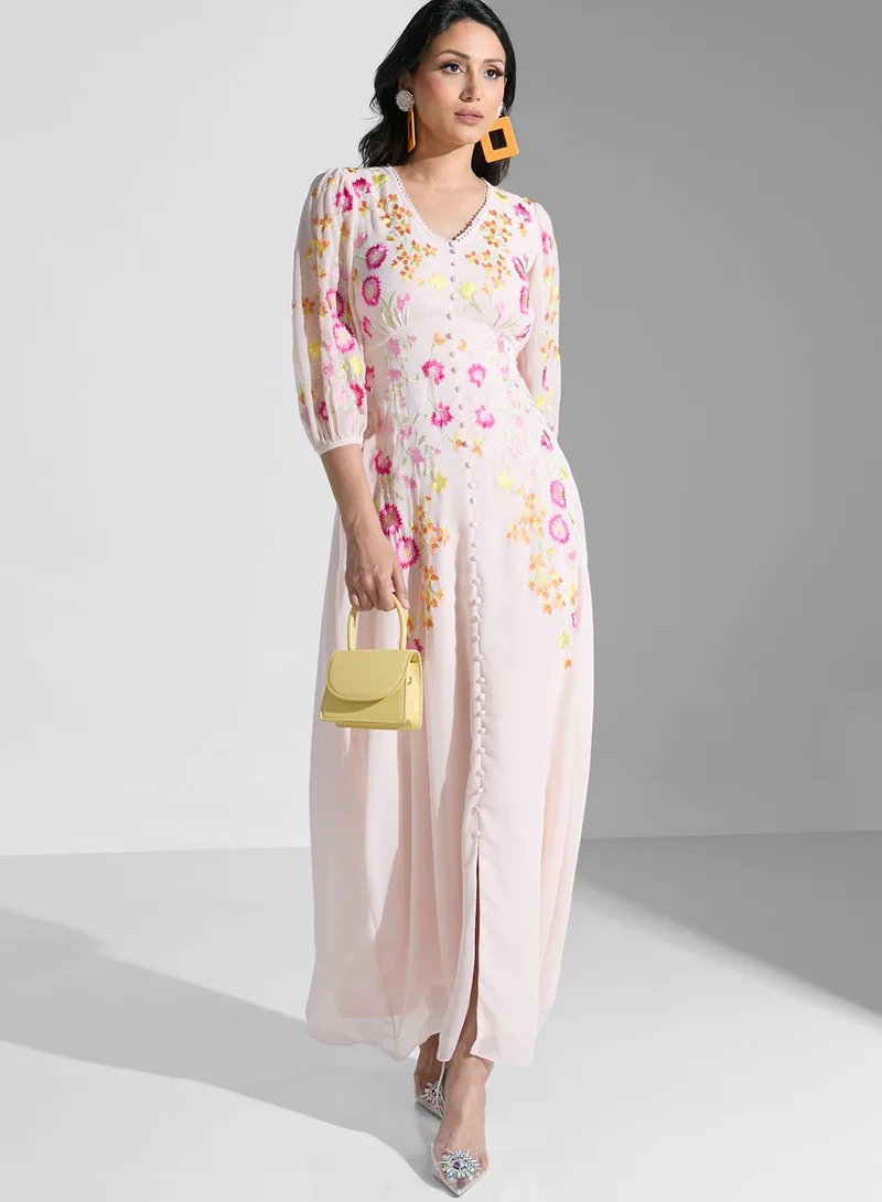 Frock and Frill Embroidered Tiered Dress