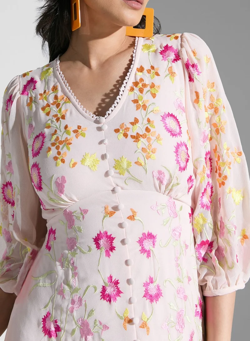 Frock and Frill Embroidered Tiered Dress