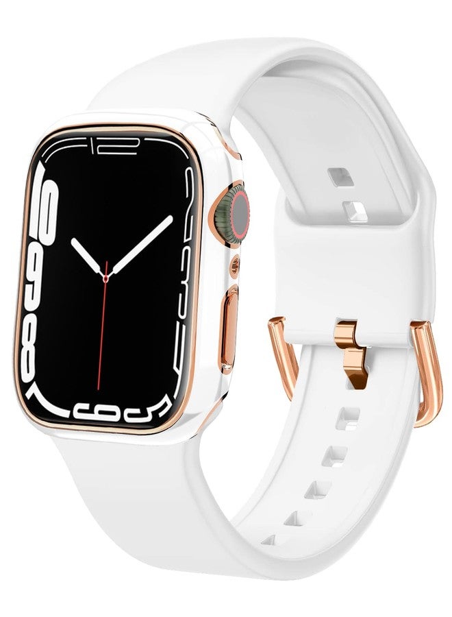 BandSmith Sport Band and Bumper Case Compatible with Apple Watch 40mm 38mm 41mm 42mm 44mm 45mm 46mm Women, Soft Silicone Straps and Rose Gold Edge Protector Frame for iWatch Series 11 10 9 8 7 6 5 4 3 2 1 SE - Image 1