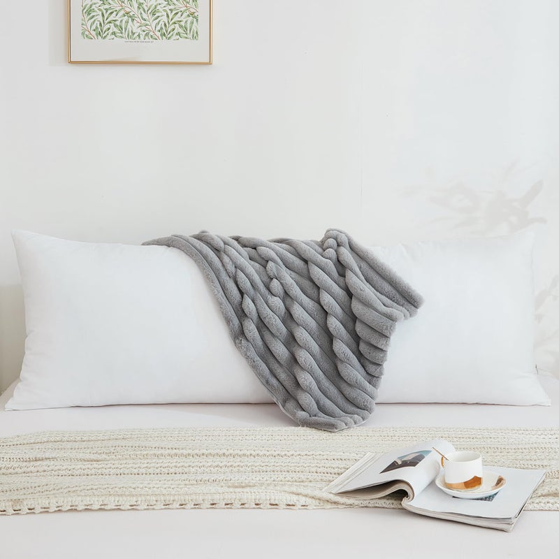 Memfydu Full Body Pillow With Fluffy Stripe Faux Fur Removable Cover  Long Bed Pillow Adult 20X54 Inches For Side Sleeper And Pregnancy  Gray. - Image 2