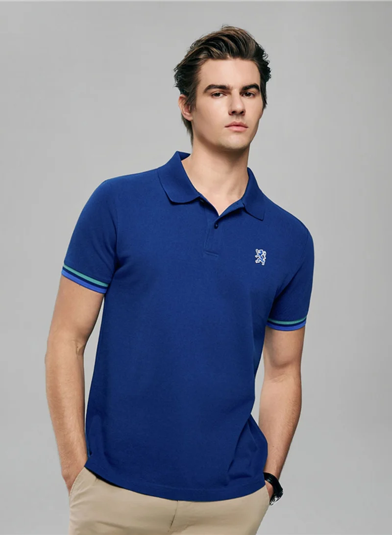 Men’s Cotton Slim Performance Polo with Small Lion Embroidery