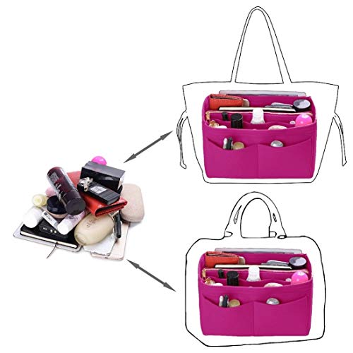 ZTUJO Purse Organizer Insert, Felt Bag Organizer with Metal Zipper, Handbag & Tote Shaper, For Speedy Neverfull Tote, 7 Sizes(Medium, Rosy) - Image 4