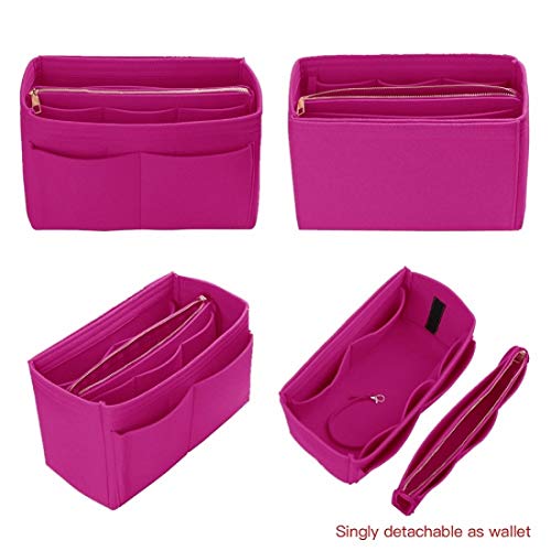 ZTUJO Purse Organizer Insert, Felt Bag Organizer with Metal Zipper, Handbag & Tote Shaper, For Speedy Neverfull Tote, 7 Sizes(Medium, Rosy) - Image 3