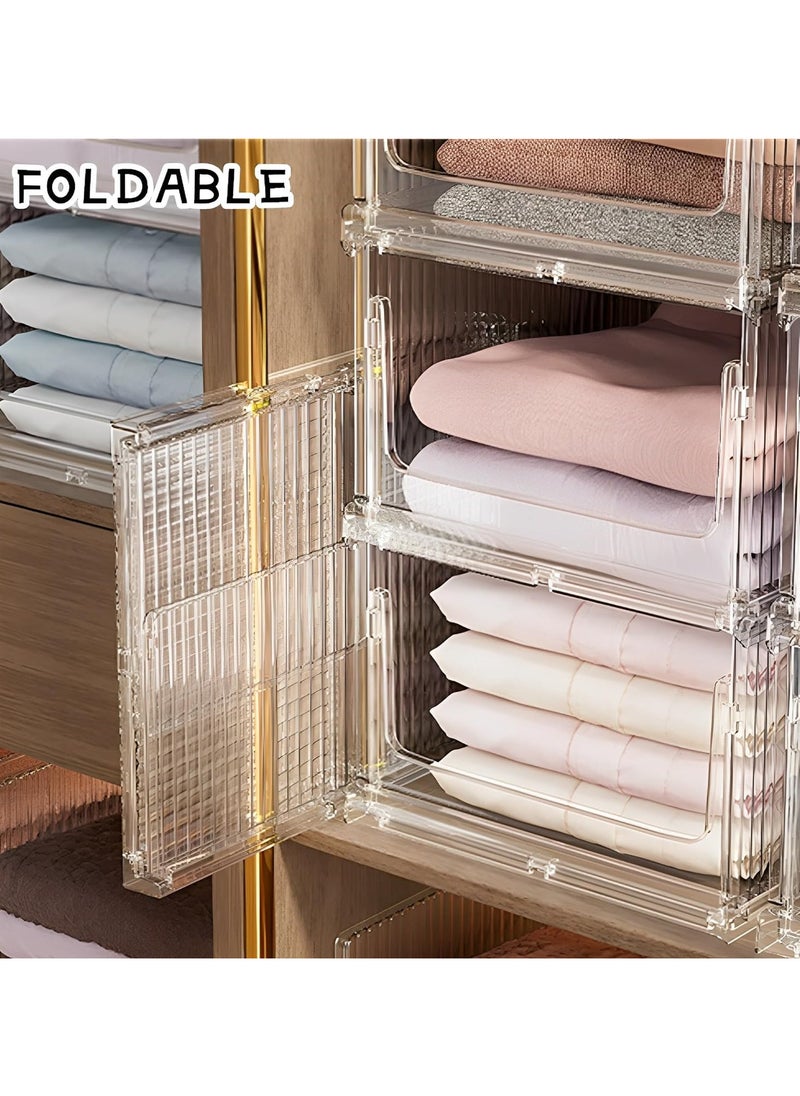AUTOYSUR 1-Piece Clear Plastic Stackable Clothes Storage Foldable Pull Out Drawers Bins for Closet  - Image 3