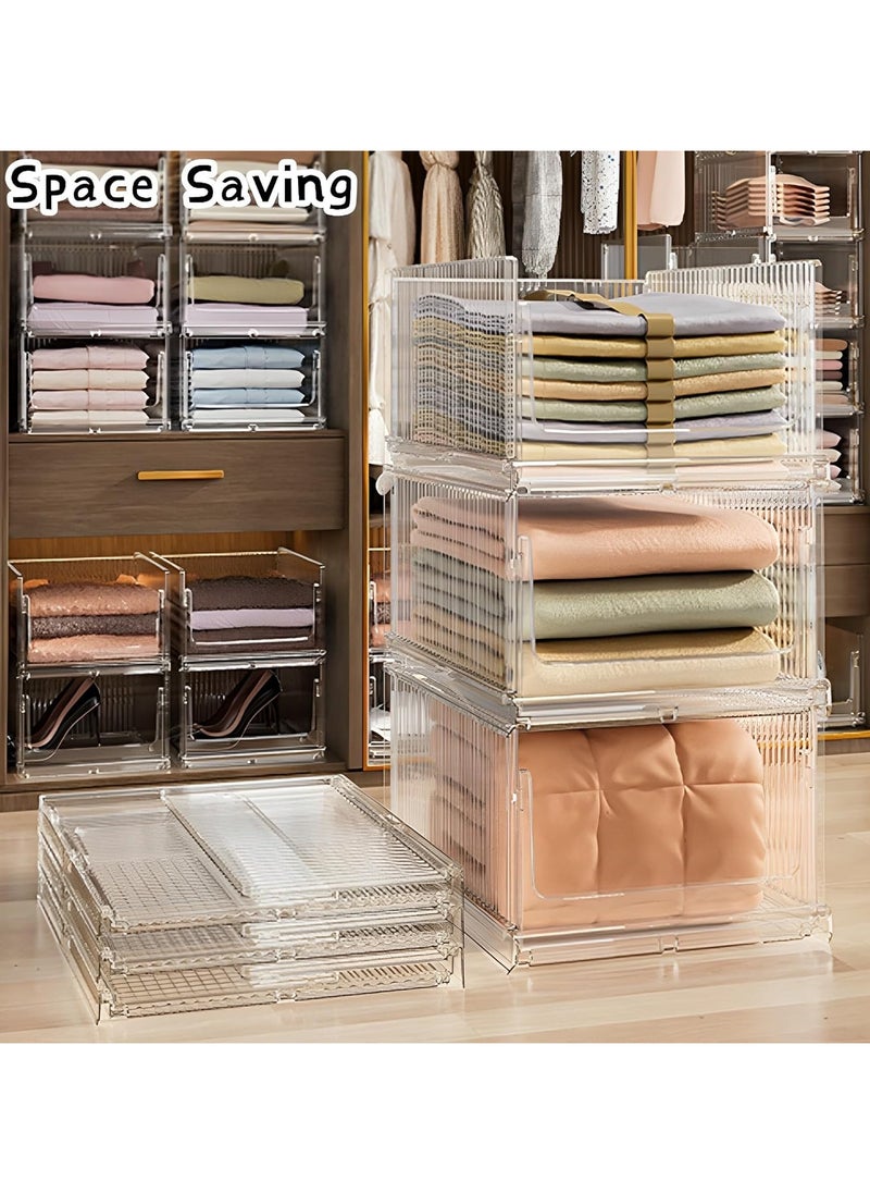 AUTOYSUR 1-Piece Clear Plastic Stackable Clothes Storage Foldable Pull Out Drawers Bins for Closet  - Image 4