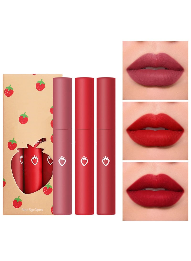 SYOSI Matte Lipgloss Set, 3pcs Shimmer Nude Liquid Long-lasting Wear Non-stick Cup Not Fade Waterproof Lip Gloss Makeup Mate for Girls and Women  - Image 1
