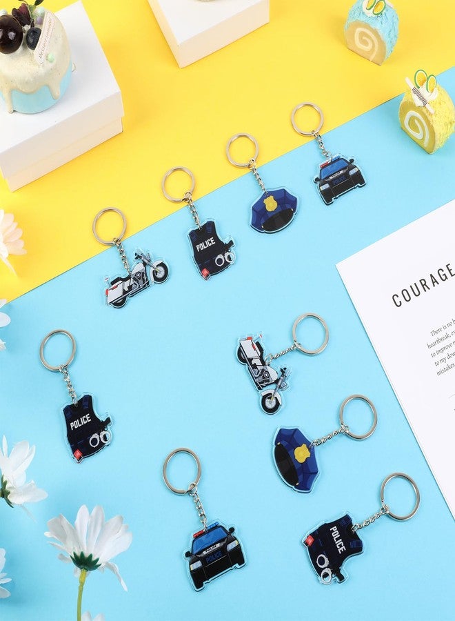 Serencatcher 12pcs Police Keychain Party Favors, Police Car Motorcycle Uniform Officer Hat Double-Sided Acrylic Keyrings for Birthday Baby Shower Officer Appreciation Gifts - Image 3