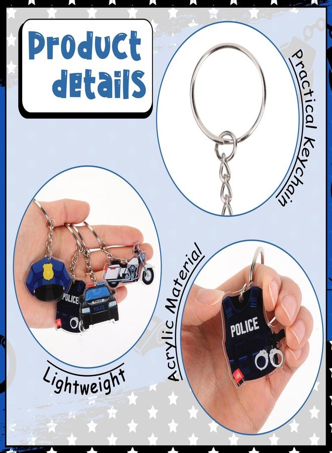 Serencatcher 12pcs Police Keychain Party Favors, Police Car Motorcycle Uniform Officer Hat Double-Sided Acrylic Keyrings for Birthday Baby Shower Officer Appreciation Gifts - Image 5
