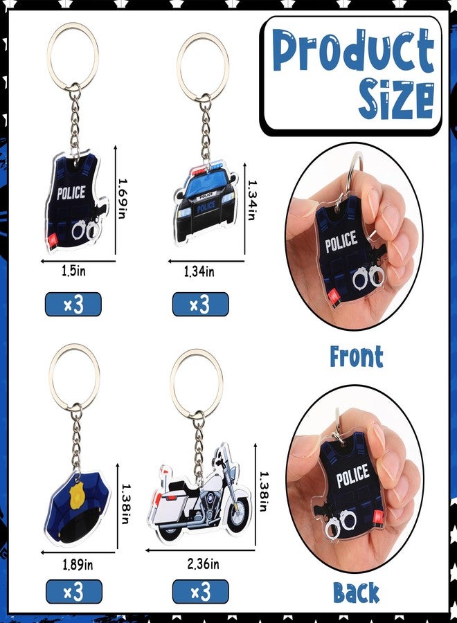 Serencatcher 12pcs Police Keychain Party Favors, Police Car Motorcycle Uniform Officer Hat Double-Sided Acrylic Keyrings for Birthday Baby Shower Officer Appreciation Gifts - Image 4