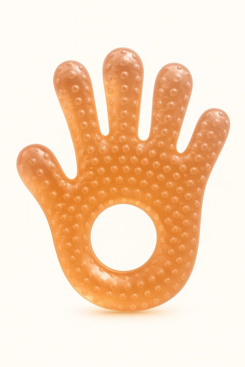 Hand-Shaped Teether Toy – Orange, Soft & Safe for Babies (3m+) 