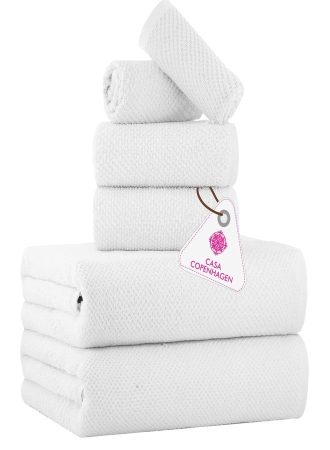 CASA COPENHAGEN Popcorn Textured 6 Pieces Towel Set- White, 550 GSM 2 Bath Towel 2 Hand Towel 2 Washcloth, Rough & Tough Use Cotton Towels Gift Set for Bathroom - Image 1