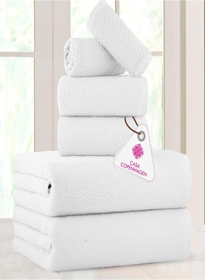 CASA COPENHAGEN Popcorn Textured 6 Pieces Towel Set- White, 550 GSM 2 Bath Towel 2 Hand Towel 2 Washcloth, Rough & Tough Use Cotton Towels Gift Set for Bathroom - Image 2