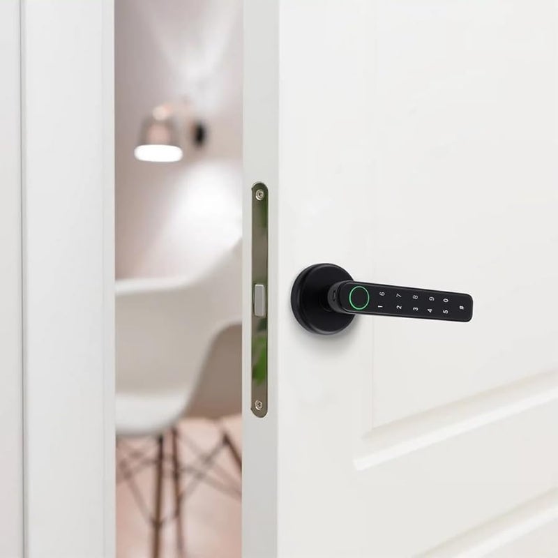Black Biometric Fingerprint Door Lock Smart Keypad Keyless Entry Handle for Bedroom Office Apartment - Image 1