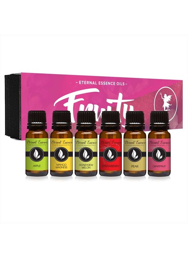 Eternal Essence Oils - Fruity Gift Set of 6 Premium Grade Fragrance Oils - Apple, Mango Madness, Honeydew Melon, Strawberry, Pear, Grapefruit - 10Ml - Scented Oils - Image 1