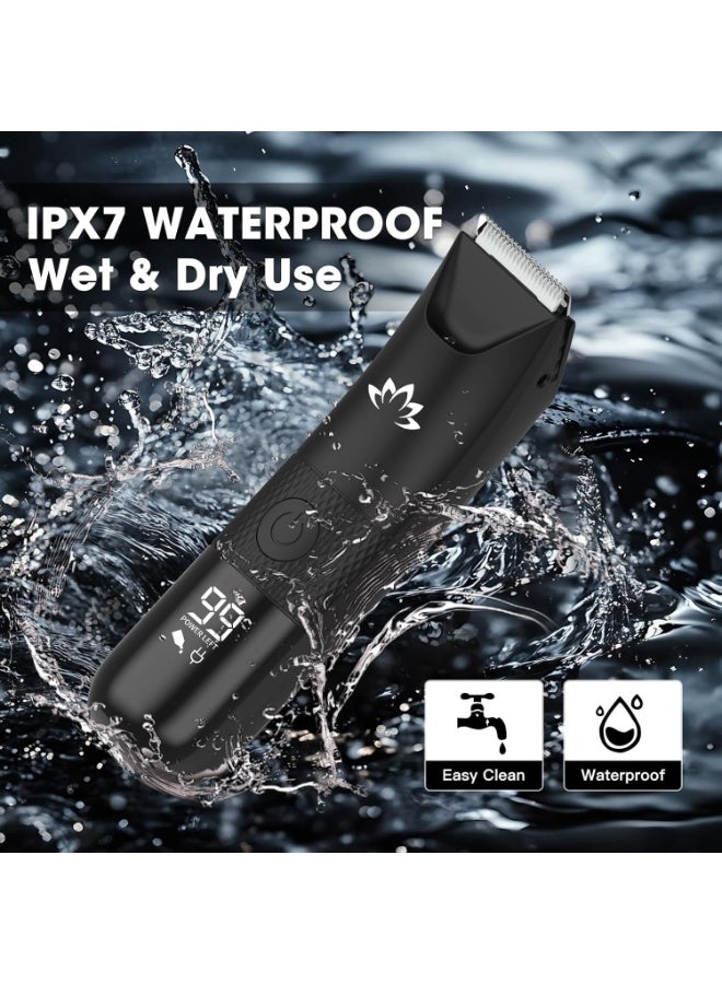 Eesyy Body u0026 Hair Trimmer for Men, Electric Body Hair Trimmer with LED Light, Body Groomer IPX7 Waterproof Wet/Dry Use for Groin/Legs/Chest, Hypoallergenic Ceramic Blade Heads, Gifts for Men Husband F - Image 3