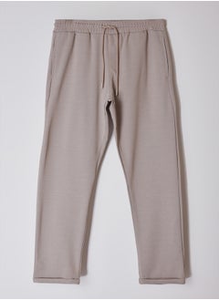 Beige Regular Fit Knitted Flexible Comfortable Waist Tied Elastic Double Leg Fabric Trousers TMNAW25PL00002